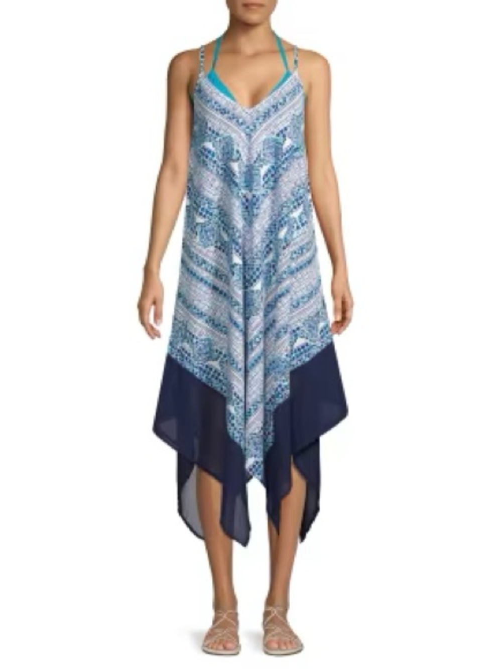 Tommy Bahama Blue Multi-Print Handkerchief Hem Sundress